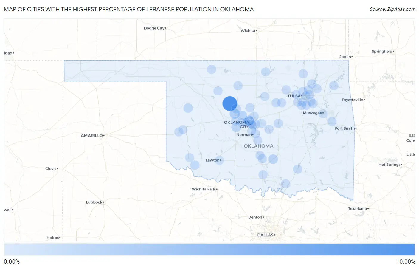 Cities with the Highest Percentage of Lebanese Population in Oklahoma Map