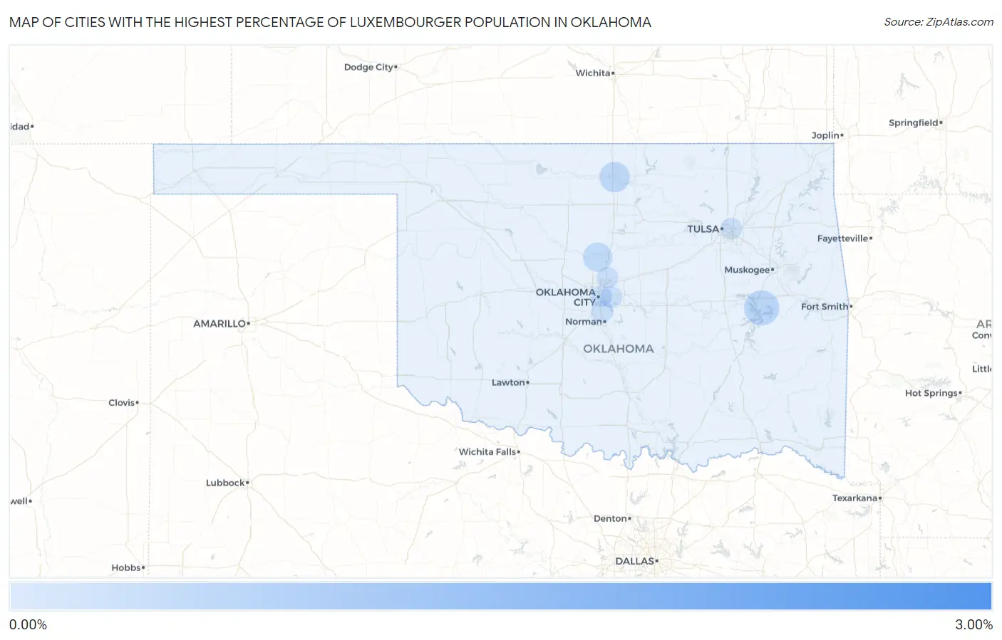 Cities with the Highest Percentage of Luxembourger Population in Oklahoma Map