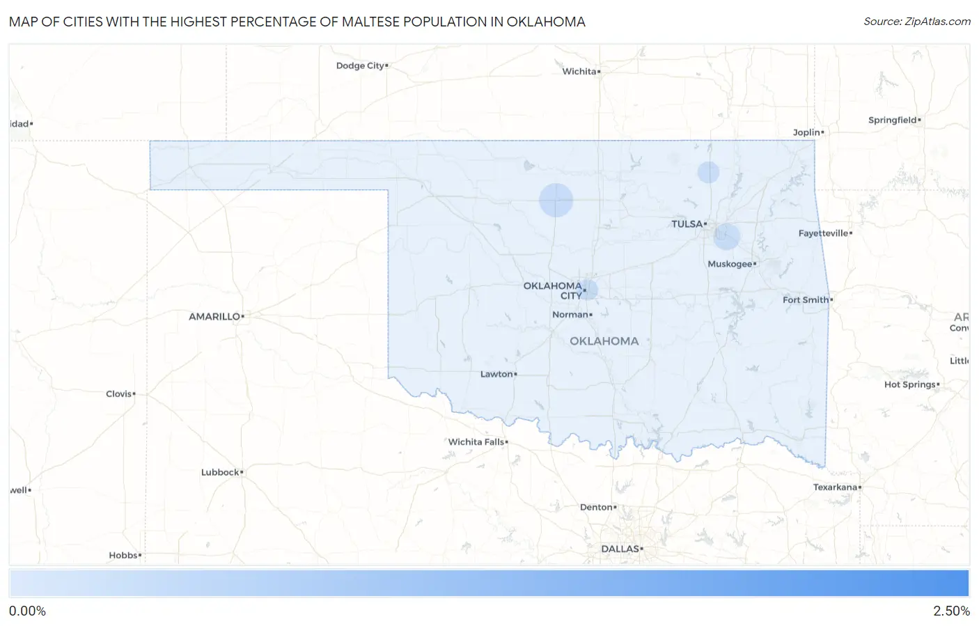 Cities with the Highest Percentage of Maltese Population in Oklahoma Map
