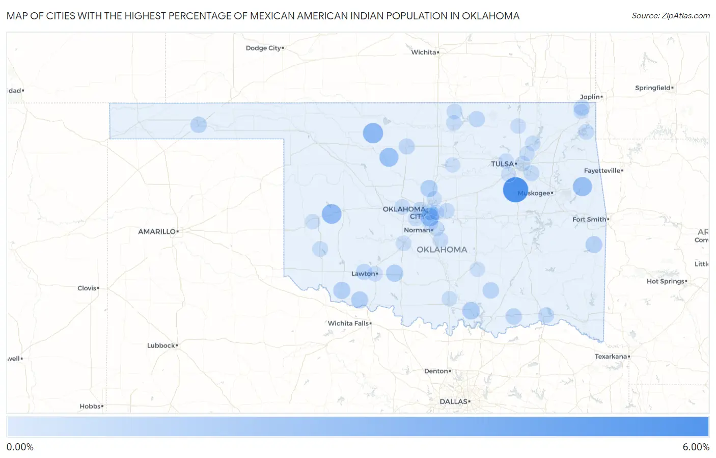 Cities with the Highest Percentage of Mexican American Indian Population in Oklahoma Map