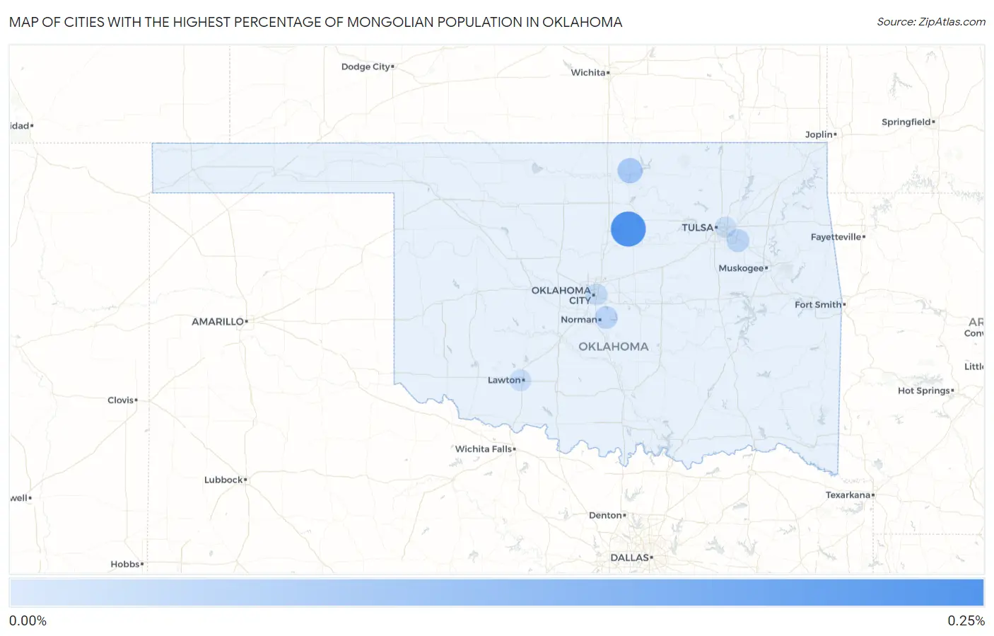 Cities with the Highest Percentage of Mongolian Population in Oklahoma Map