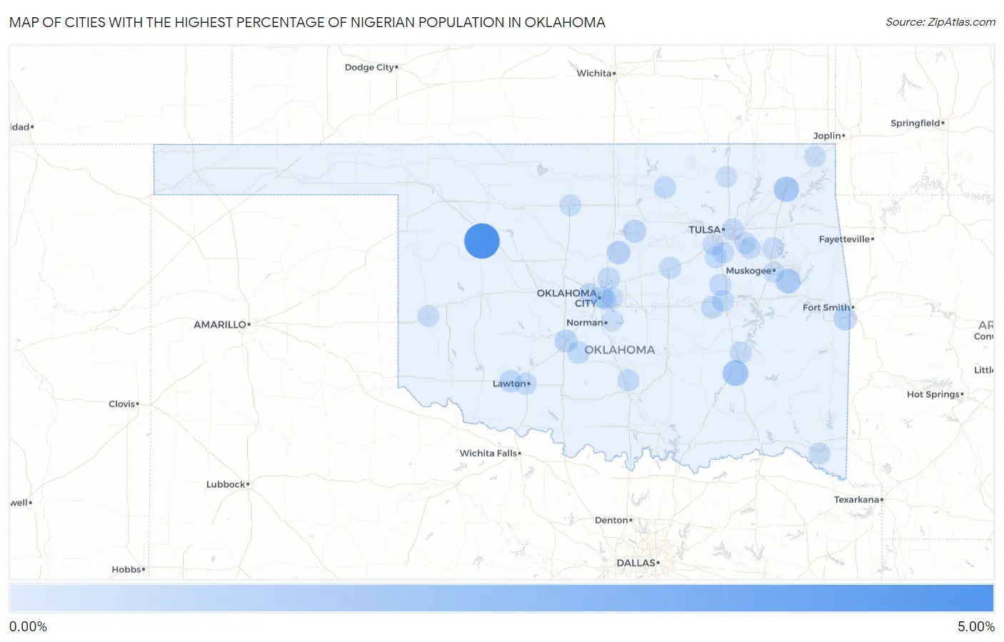 Cities with the Highest Percentage of Nigerian Population in Oklahoma Map