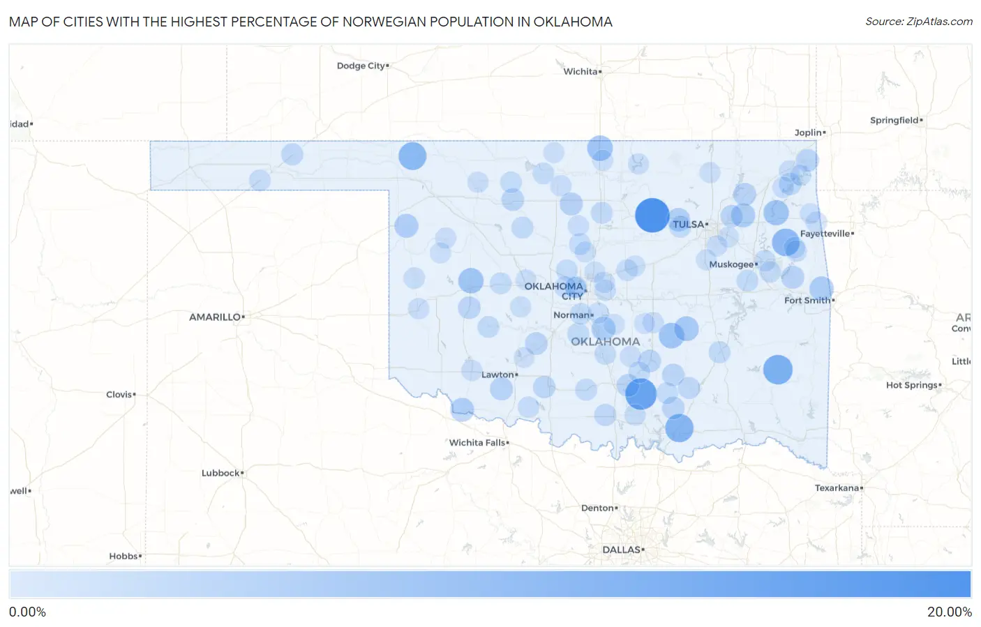 Cities with the Highest Percentage of Norwegian Population in Oklahoma Map