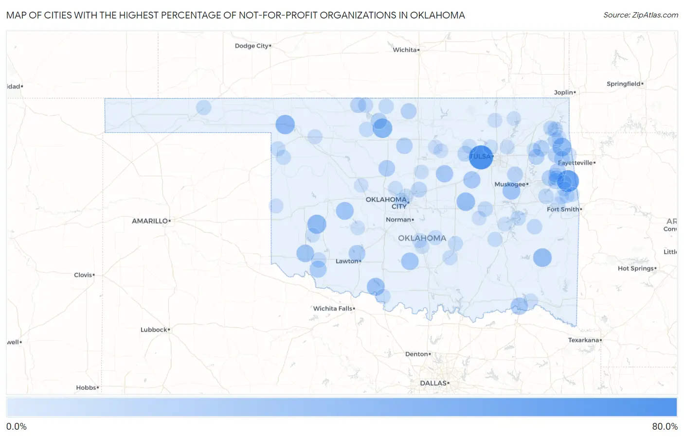 Cities with the Highest Percentage of Not-for-profit Organizations in Oklahoma Map