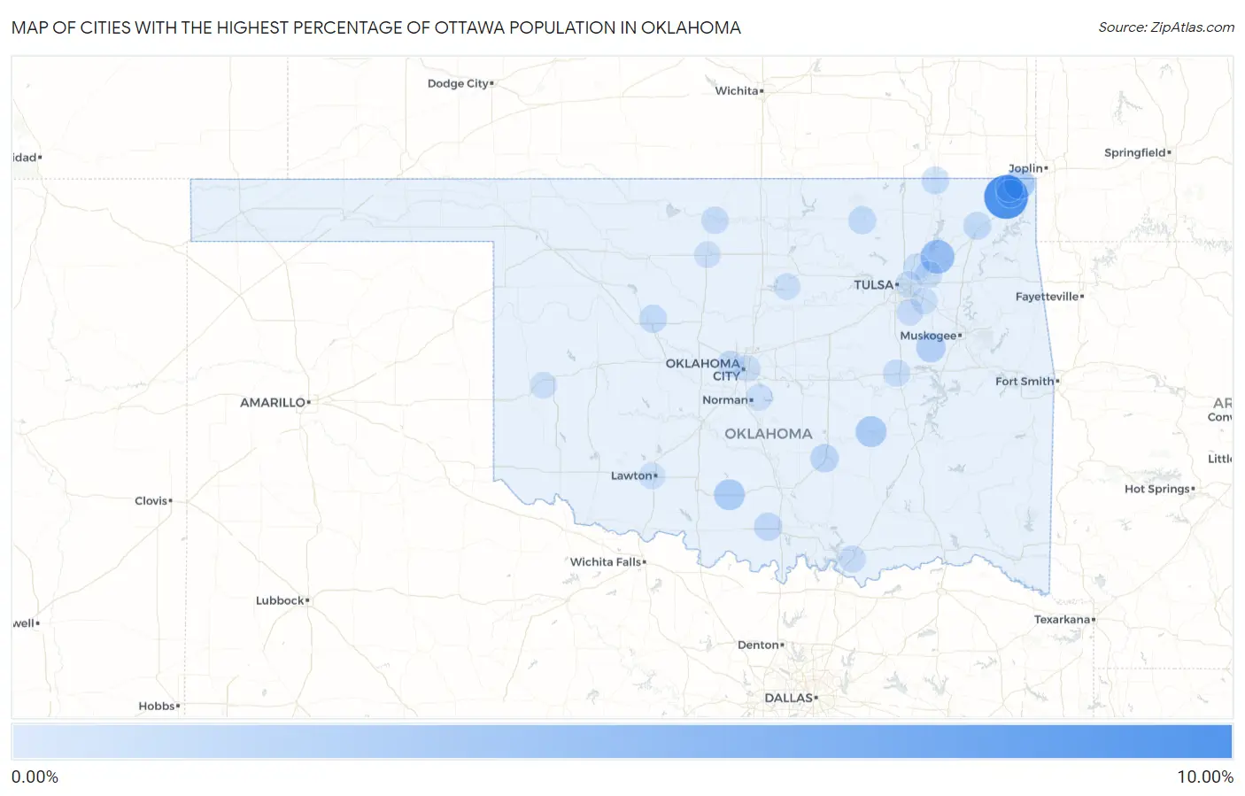 Cities with the Highest Percentage of Ottawa Population in Oklahoma Map