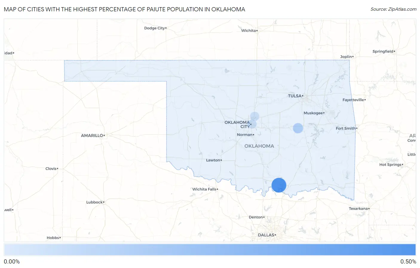 Cities with the Highest Percentage of Paiute Population in Oklahoma Map