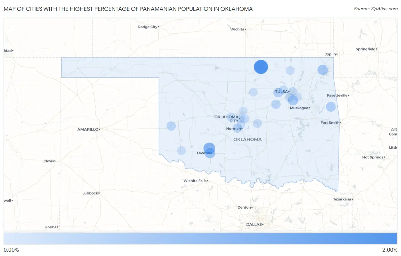 Cities with the Highest Percentage of Panamanian Population in Oklahoma Map