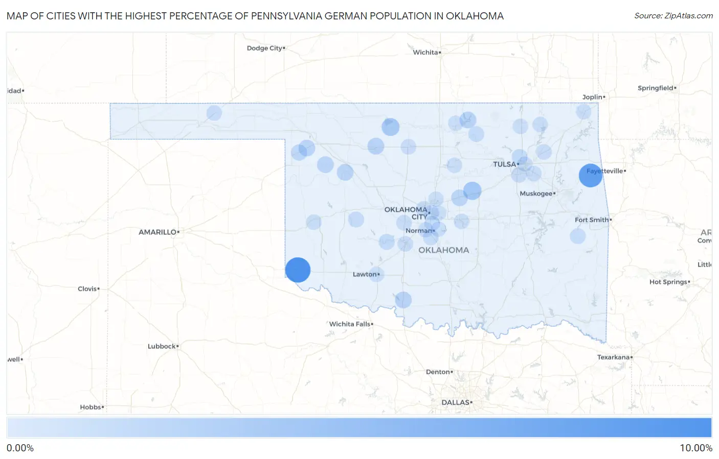 Cities with the Highest Percentage of Pennsylvania German Population in Oklahoma Map