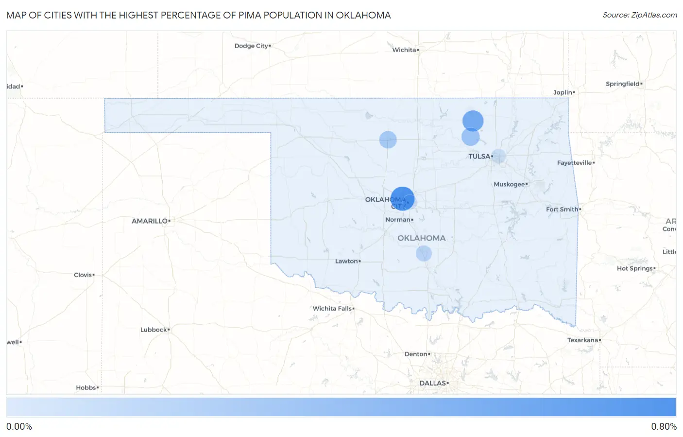 Cities with the Highest Percentage of Pima Population in Oklahoma Map