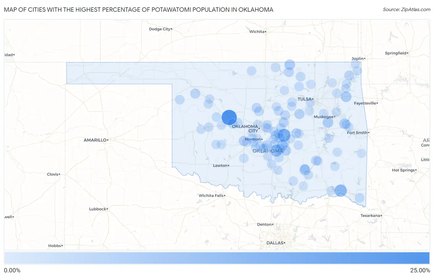 Cities with the Highest Percentage of Potawatomi Population in Oklahoma Map