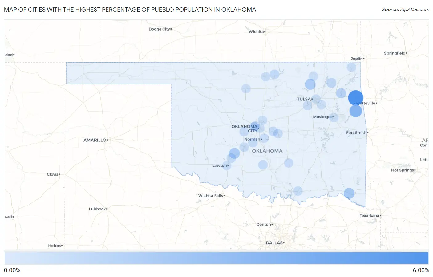 Cities with the Highest Percentage of Pueblo Population in Oklahoma Map