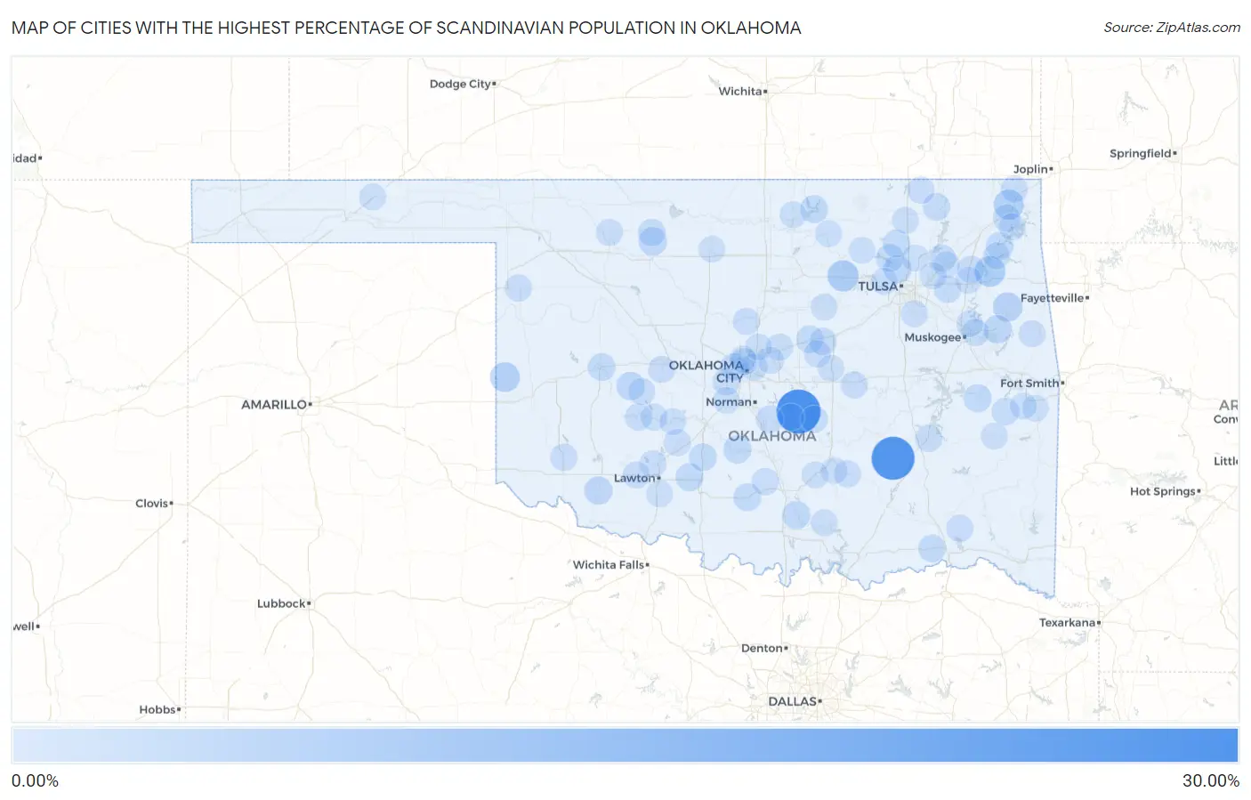 Cities with the Highest Percentage of Scandinavian Population in Oklahoma Map