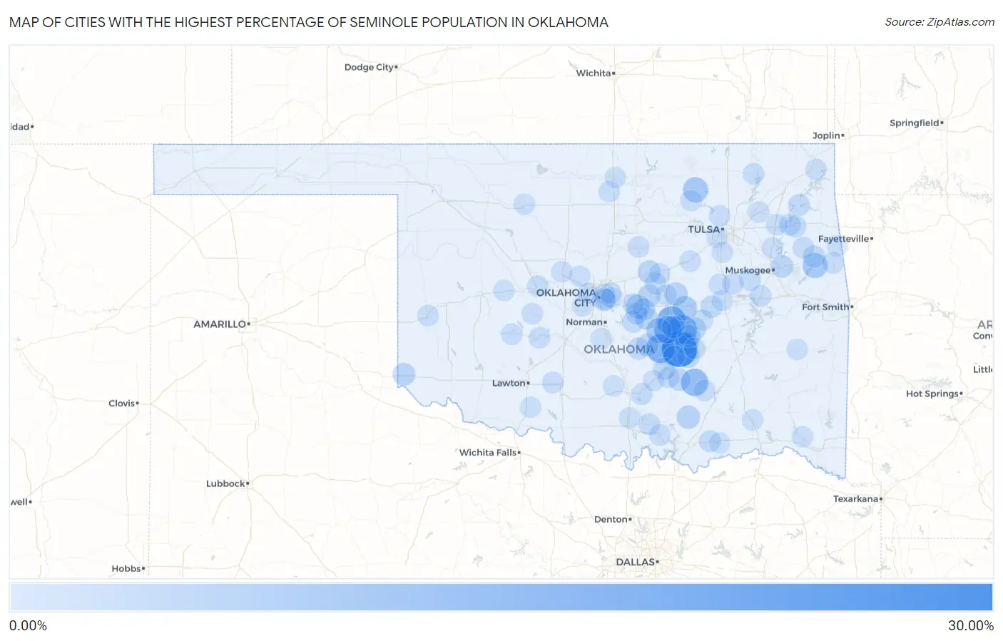 Cities with the Highest Percentage of Seminole Population in Oklahoma Map