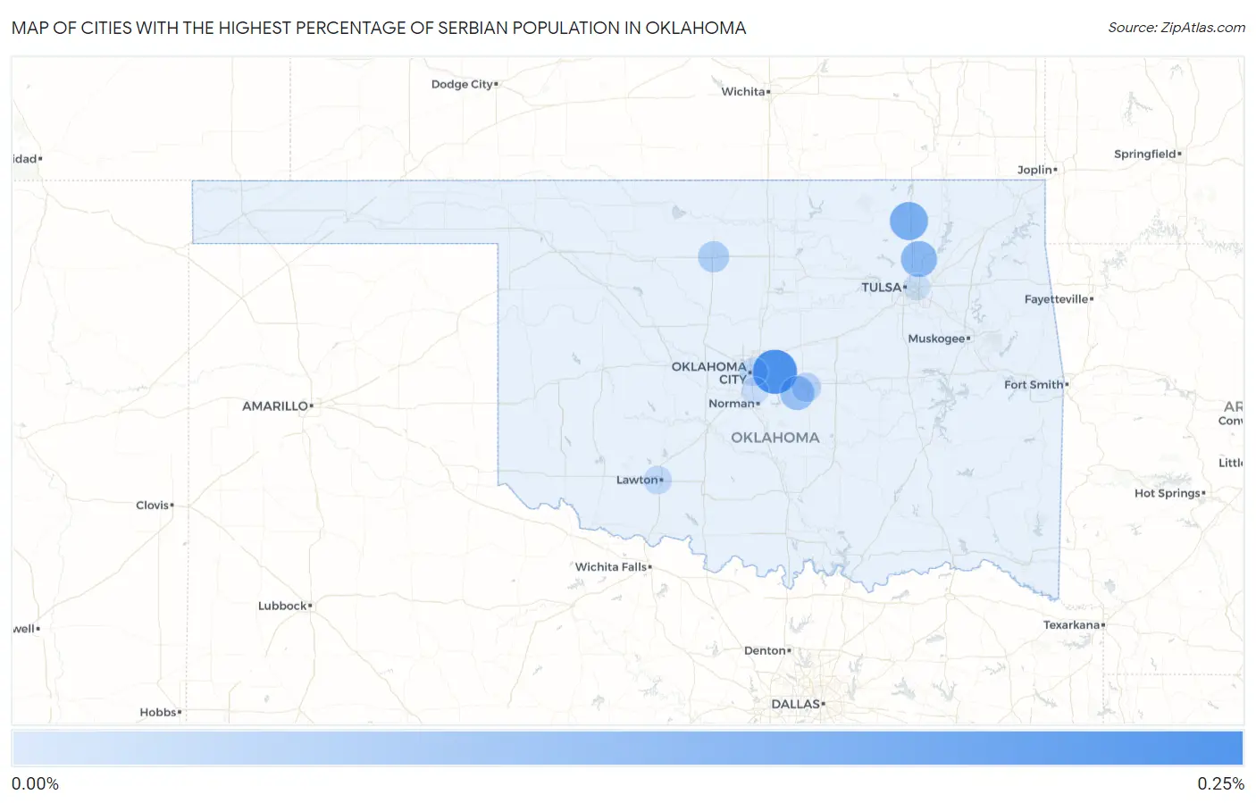 Cities with the Highest Percentage of Serbian Population in Oklahoma Map