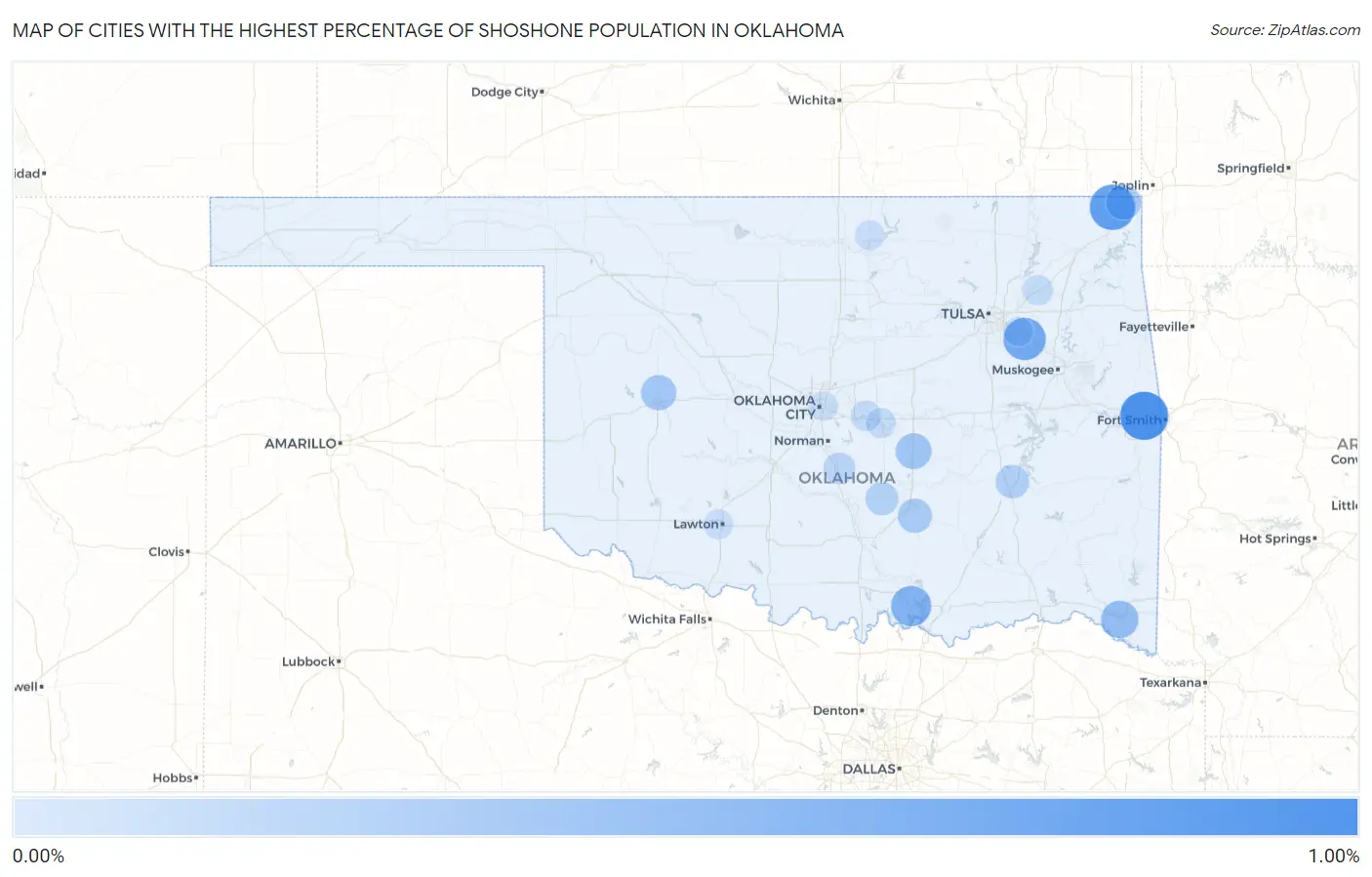 Cities with the Highest Percentage of Shoshone Population in Oklahoma Map