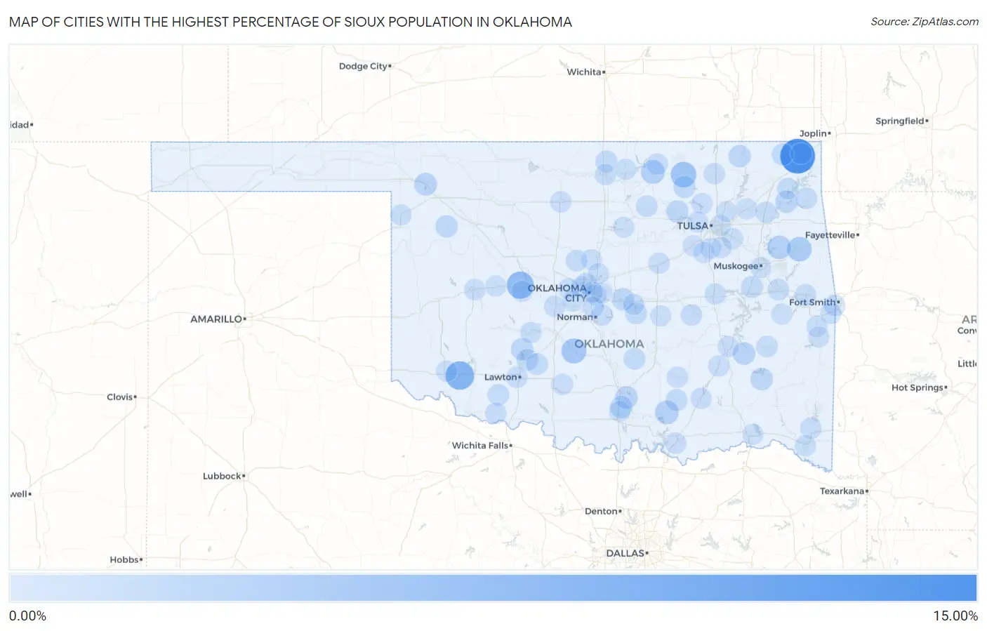 Cities with the Highest Percentage of Sioux Population in Oklahoma Map