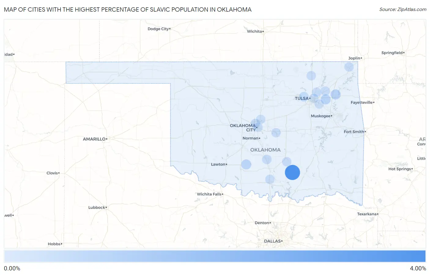 Cities with the Highest Percentage of Slavic Population in Oklahoma Map