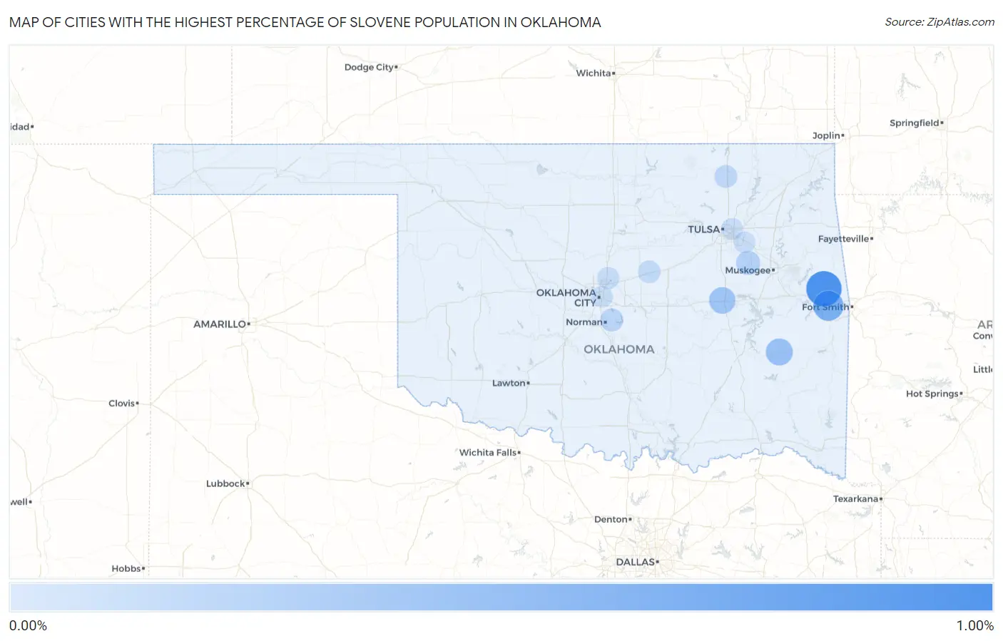 Cities with the Highest Percentage of Slovene Population in Oklahoma Map