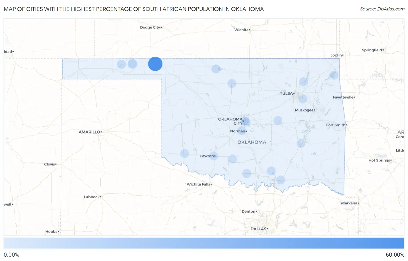 Cities with the Highest Percentage of South African Population in Oklahoma Map
