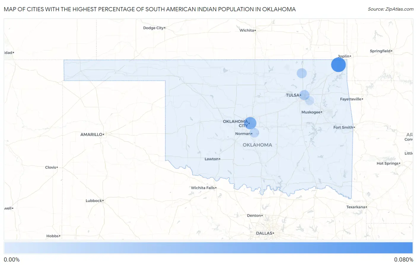 Cities with the Highest Percentage of South American Indian Population in Oklahoma Map