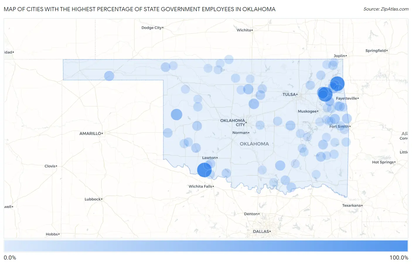 Cities with the Highest Percentage of State Government Employees in Oklahoma Map