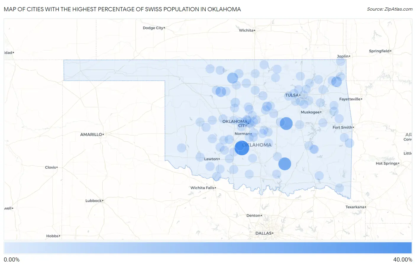 Cities with the Highest Percentage of Swiss Population in Oklahoma Map