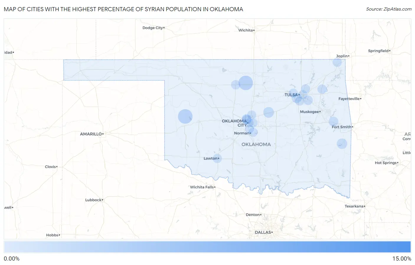 Cities with the Highest Percentage of Syrian Population in Oklahoma Map