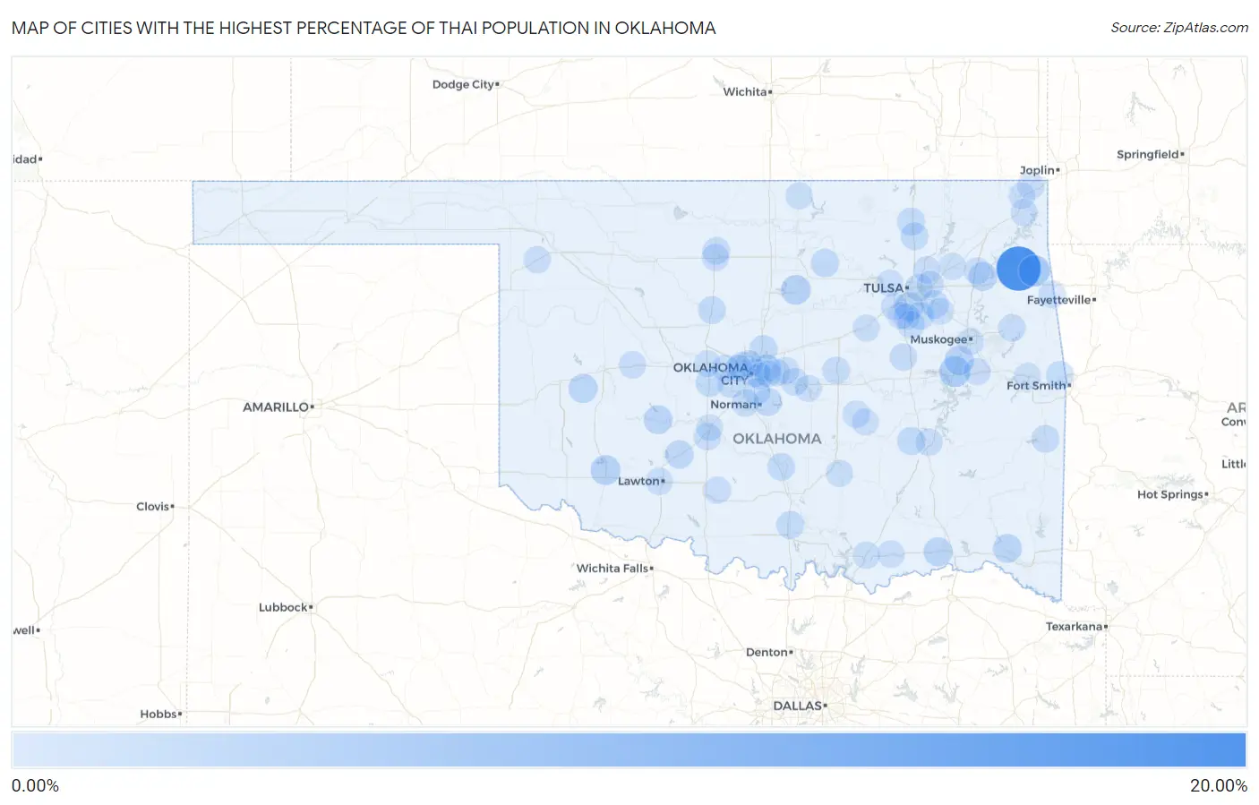 Cities with the Highest Percentage of Thai Population in Oklahoma Map