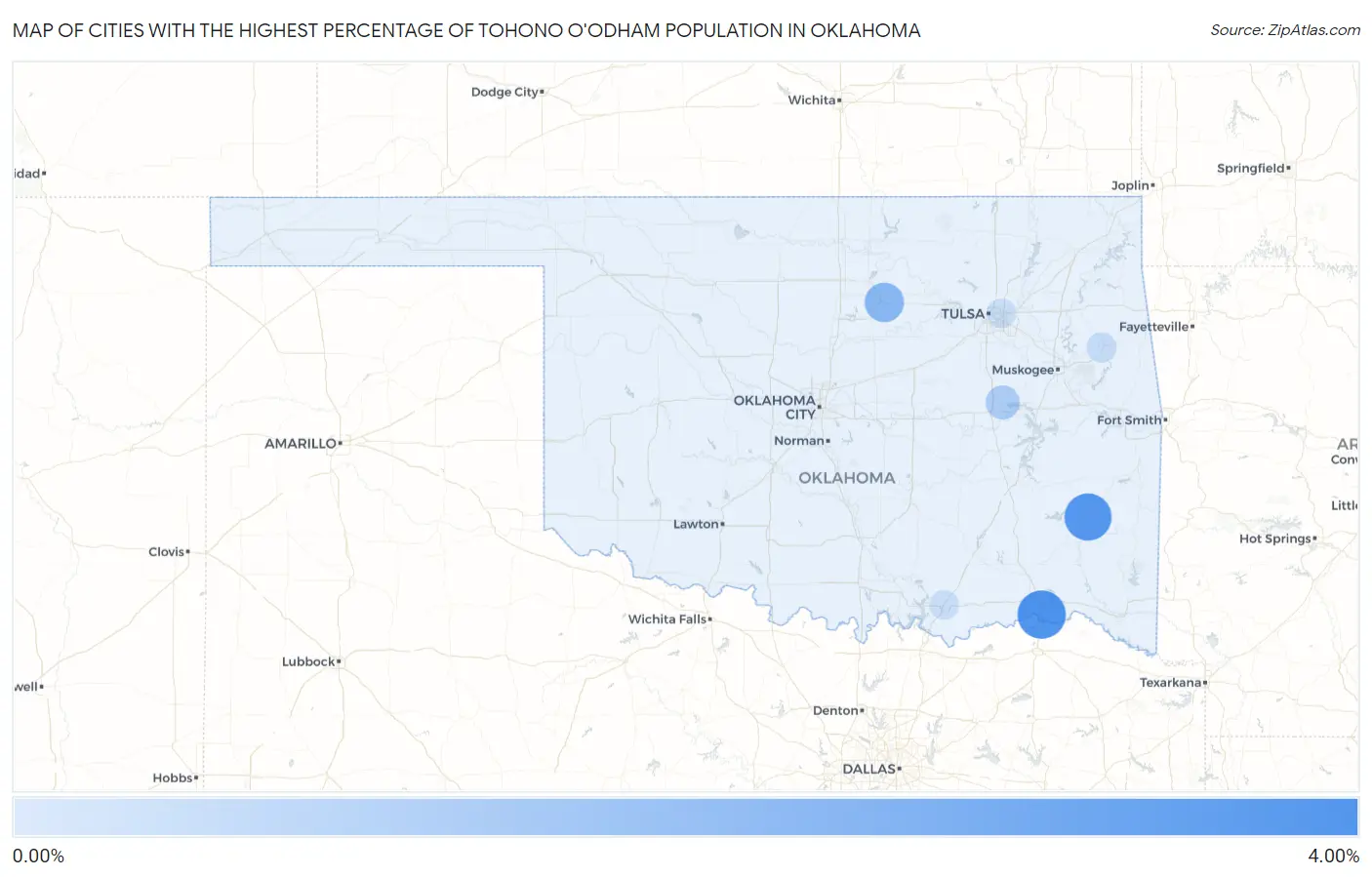 Cities with the Highest Percentage of Tohono O'Odham Population in Oklahoma Map