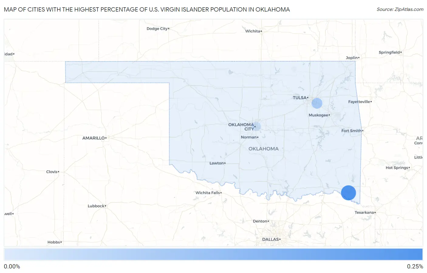 Cities with the Highest Percentage of U.S. Virgin Islander Population in Oklahoma Map
