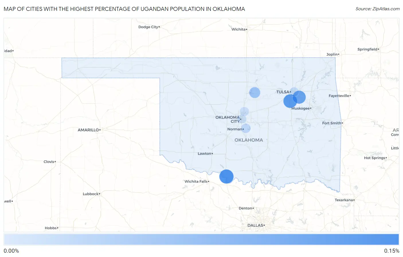 Cities with the Highest Percentage of Ugandan Population in Oklahoma Map
