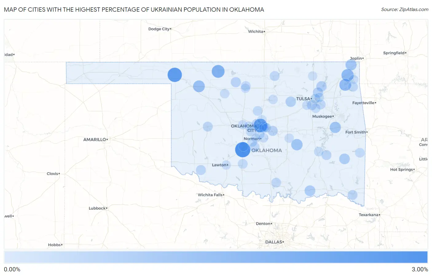 Cities with the Highest Percentage of Ukrainian Population in Oklahoma Map
