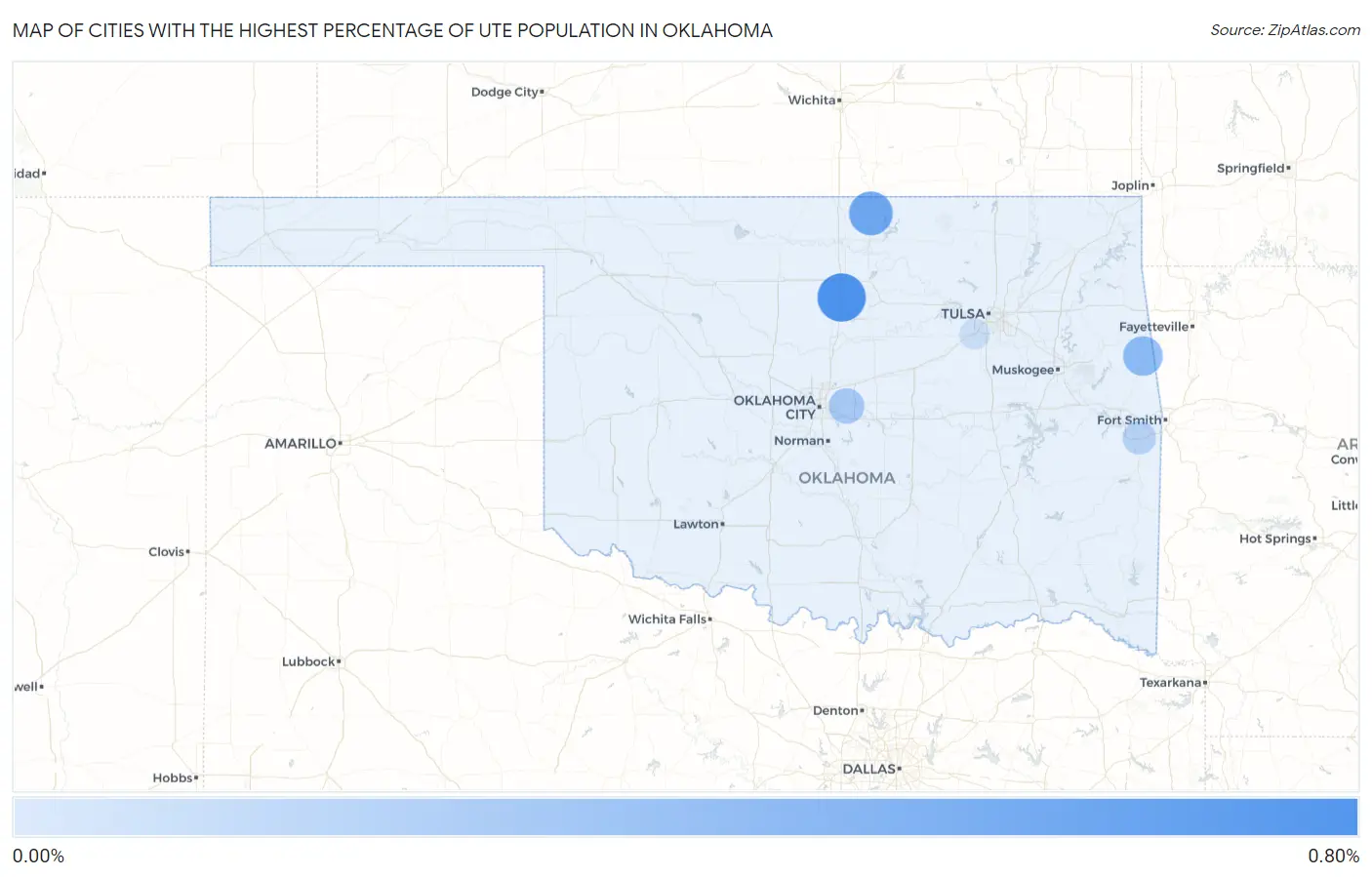Cities with the Highest Percentage of Ute Population in Oklahoma Map