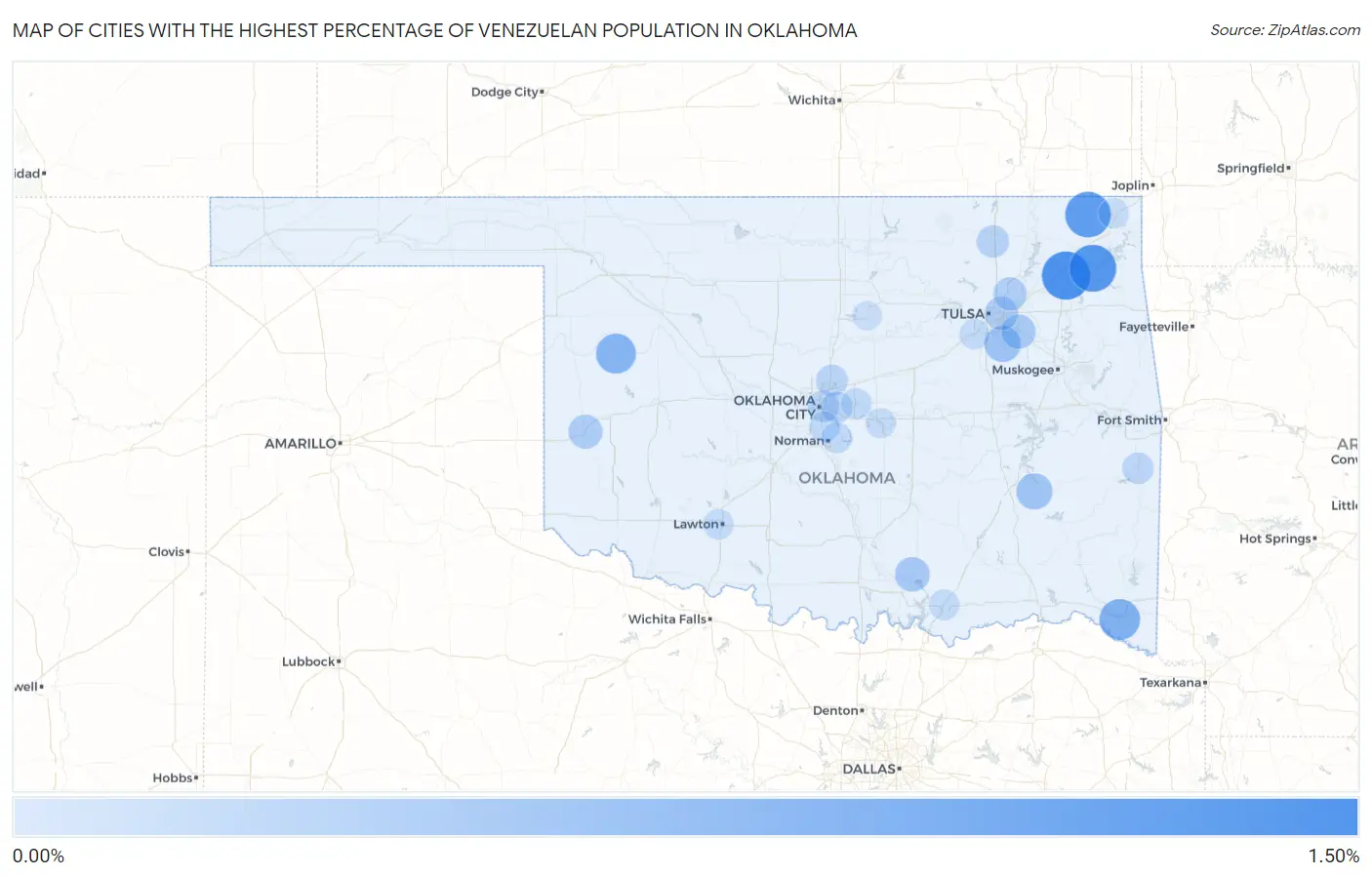 Cities with the Highest Percentage of Venezuelan Population in Oklahoma Map