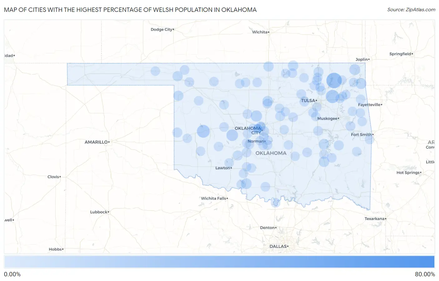 Cities with the Highest Percentage of Welsh Population in Oklahoma Map