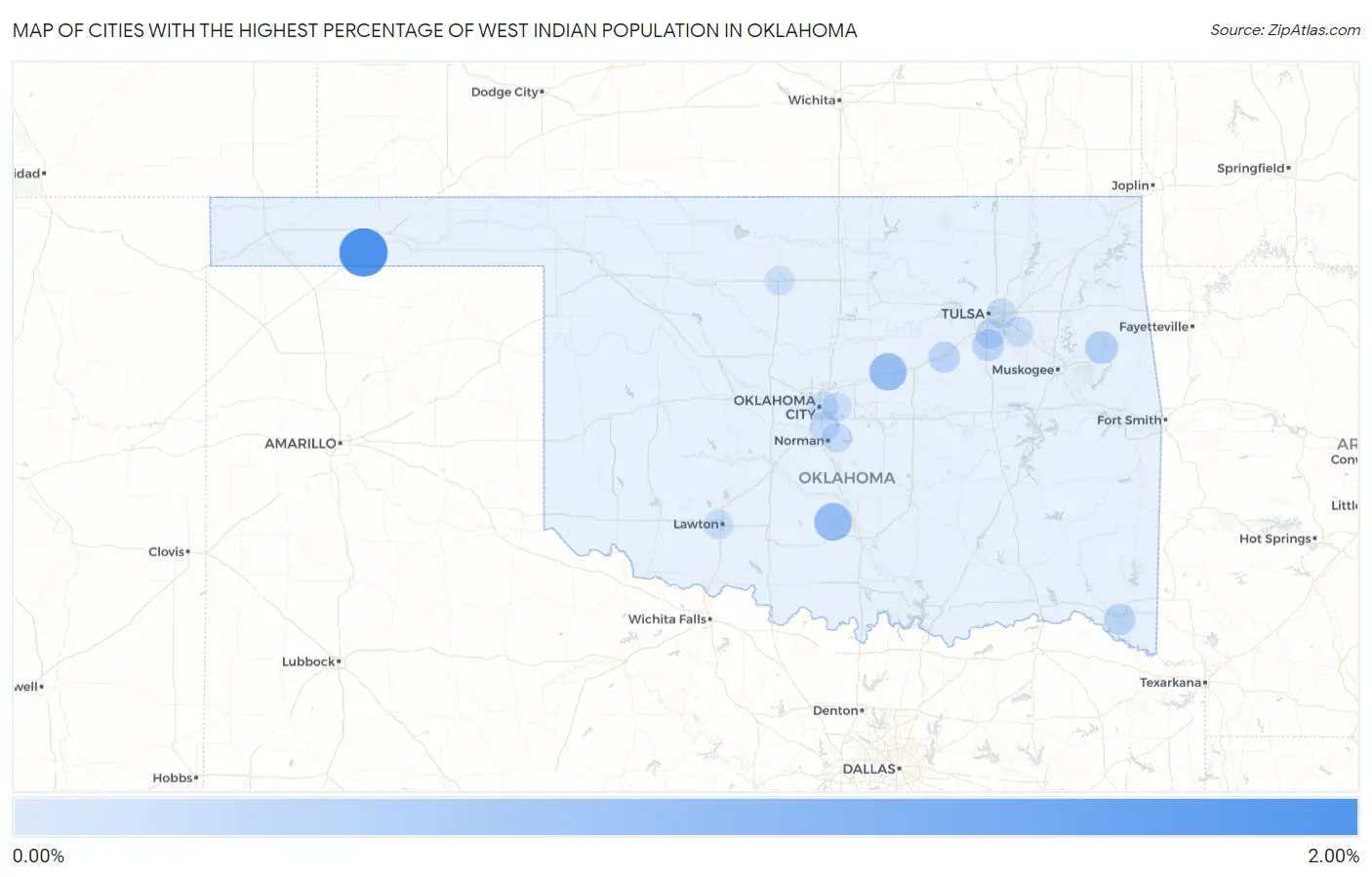 Cities with the Highest Percentage of West Indian Population in Oklahoma Map