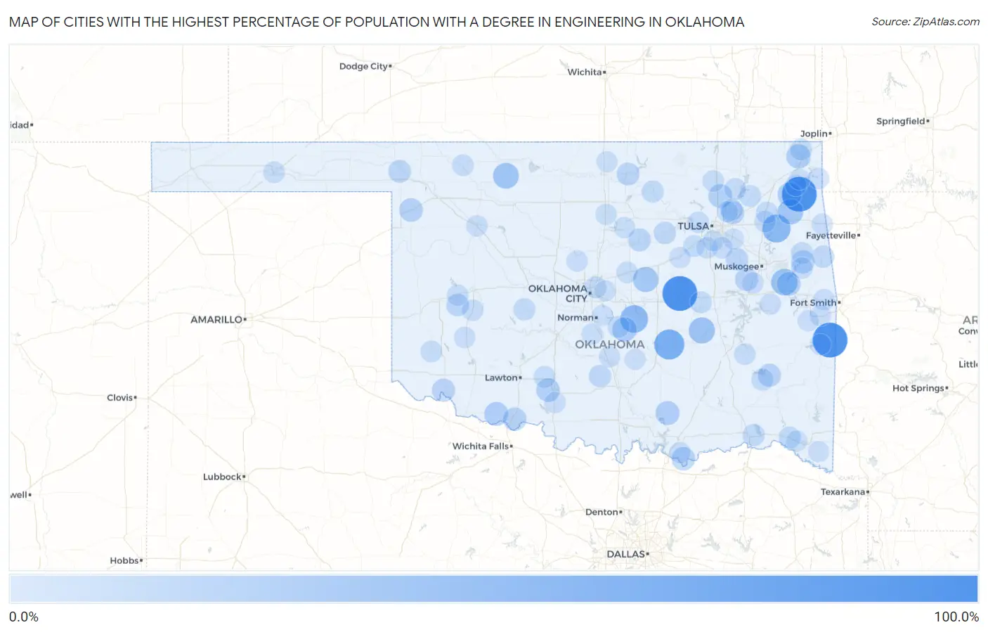 Cities with the Highest Percentage of Population with a Degree in Engineering in Oklahoma Map