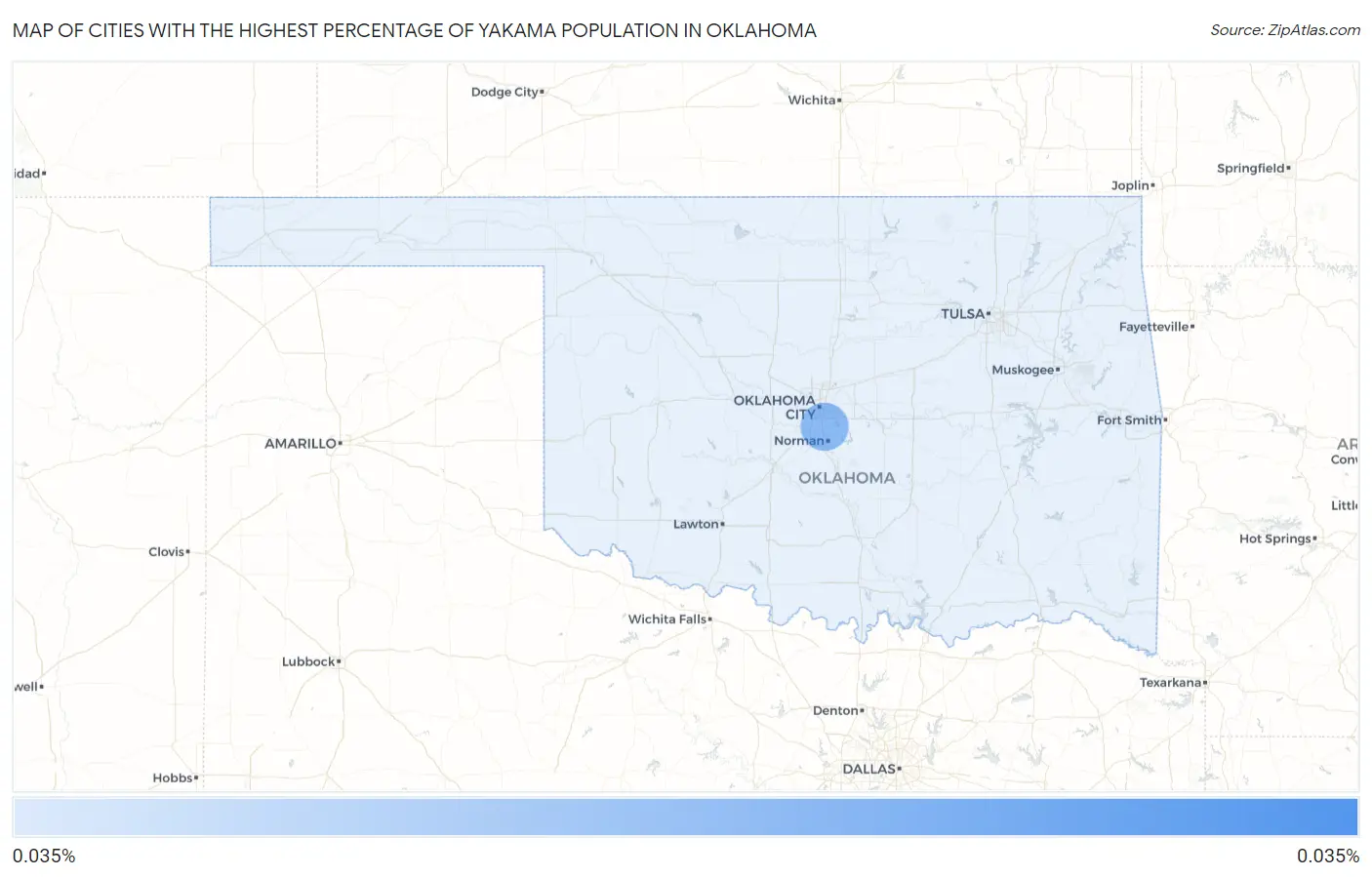 Cities with the Highest Percentage of Yakama Population in Oklahoma Map