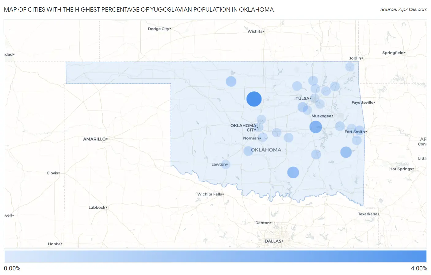 Cities with the Highest Percentage of Yugoslavian Population in Oklahoma Map