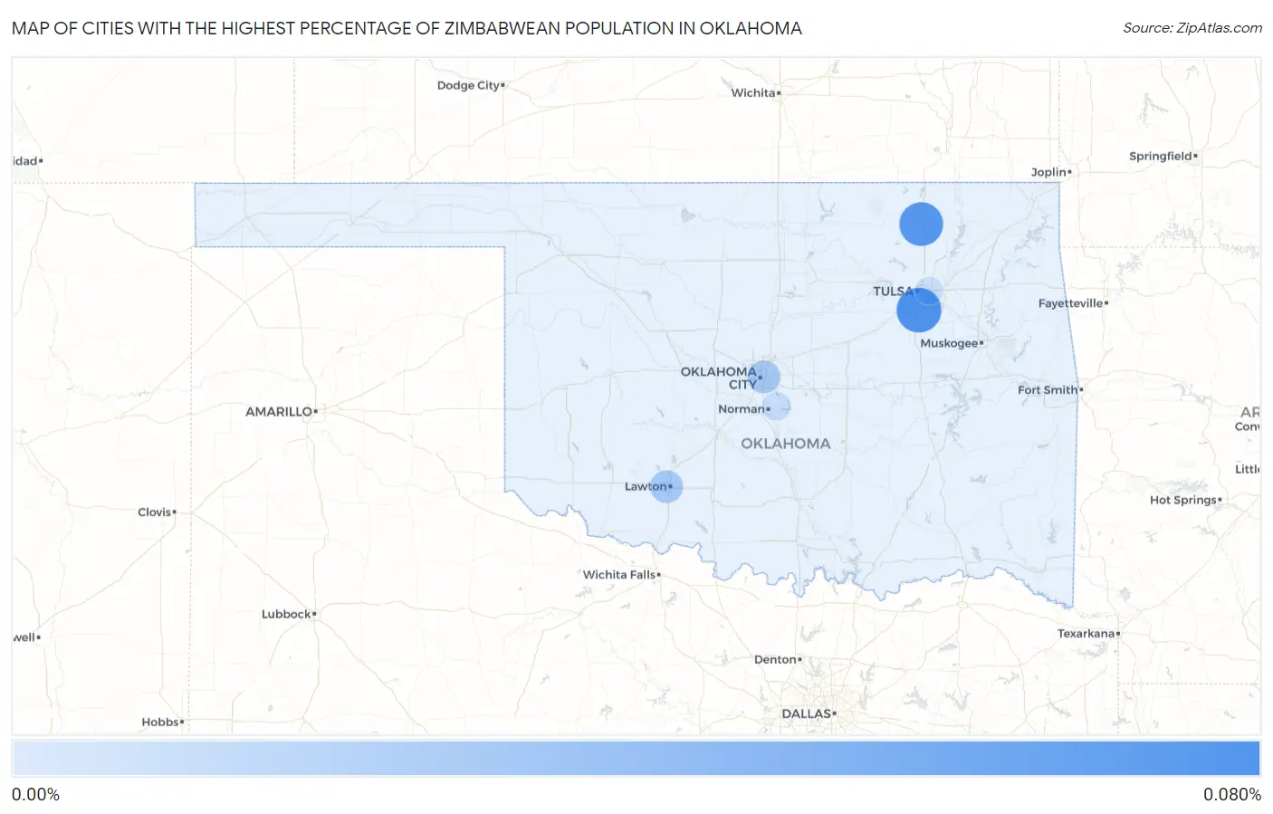 Cities with the Highest Percentage of Zimbabwean Population in Oklahoma Map