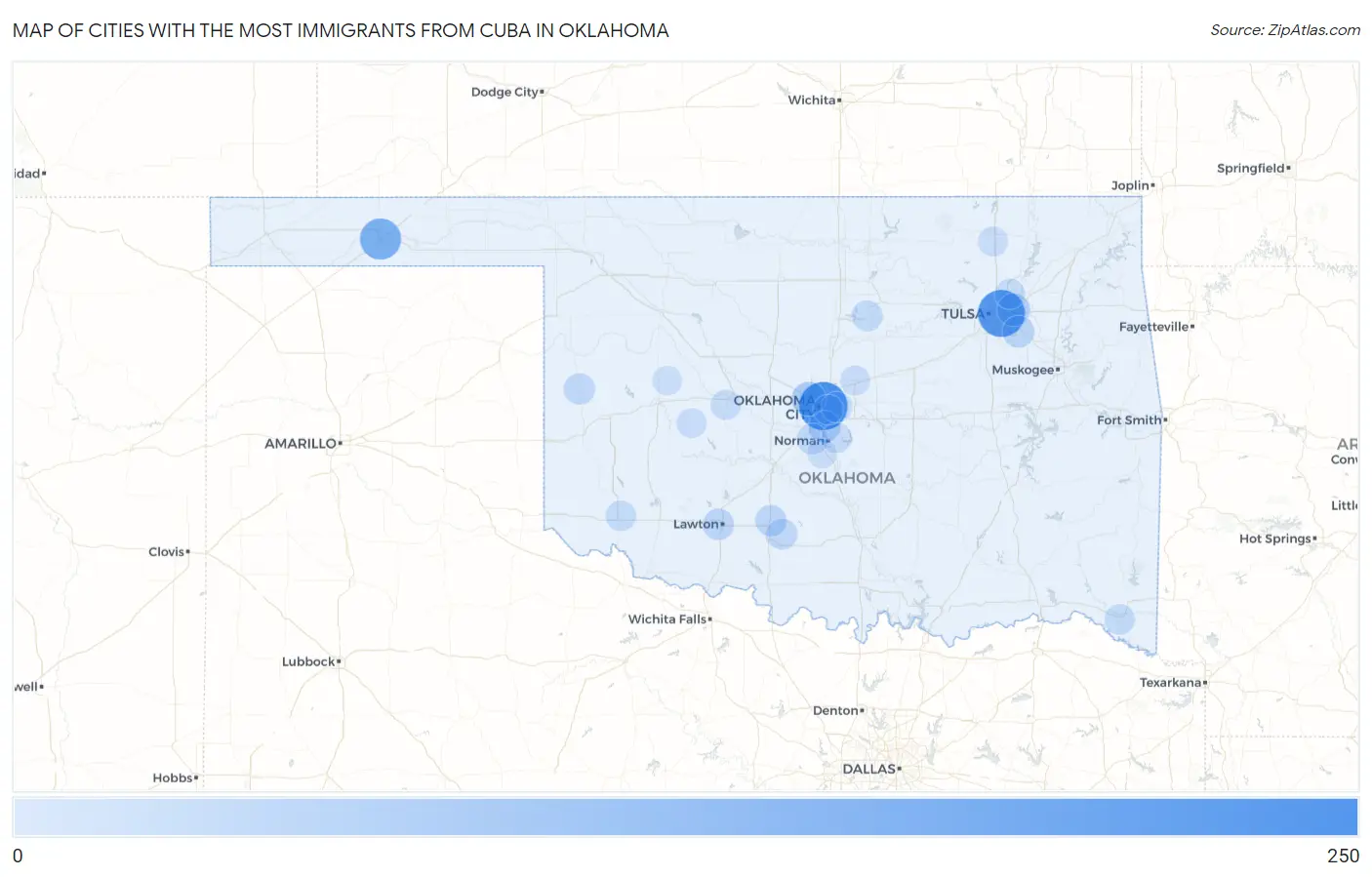 Cities with the Most Immigrants from Cuba in Oklahoma Map