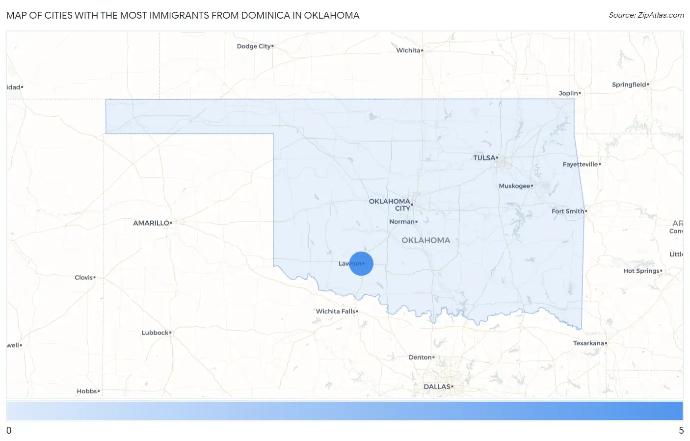 Cities with the Most Immigrants from Dominica in Oklahoma Map