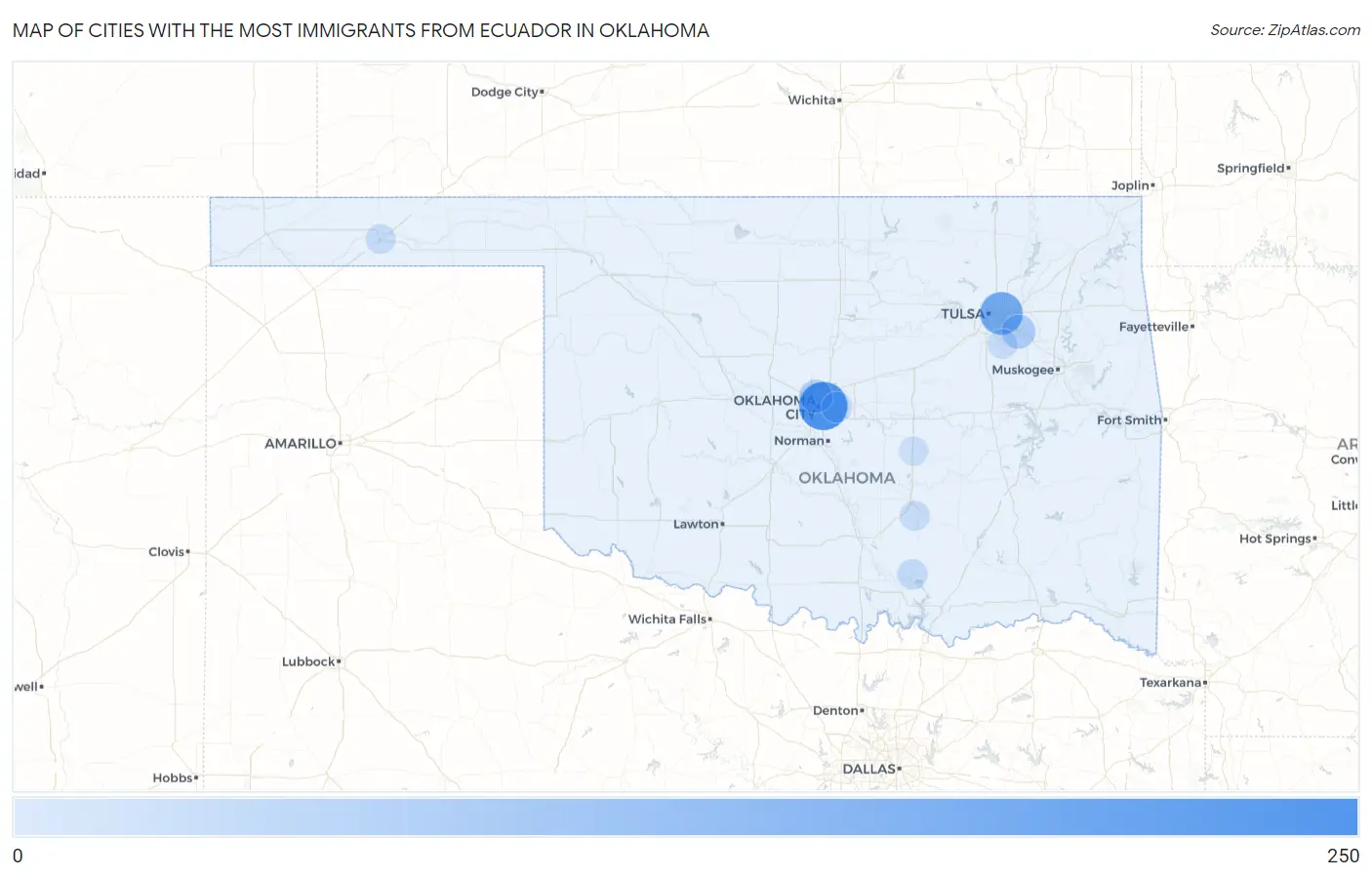 Cities with the Most Immigrants from Ecuador in Oklahoma Map