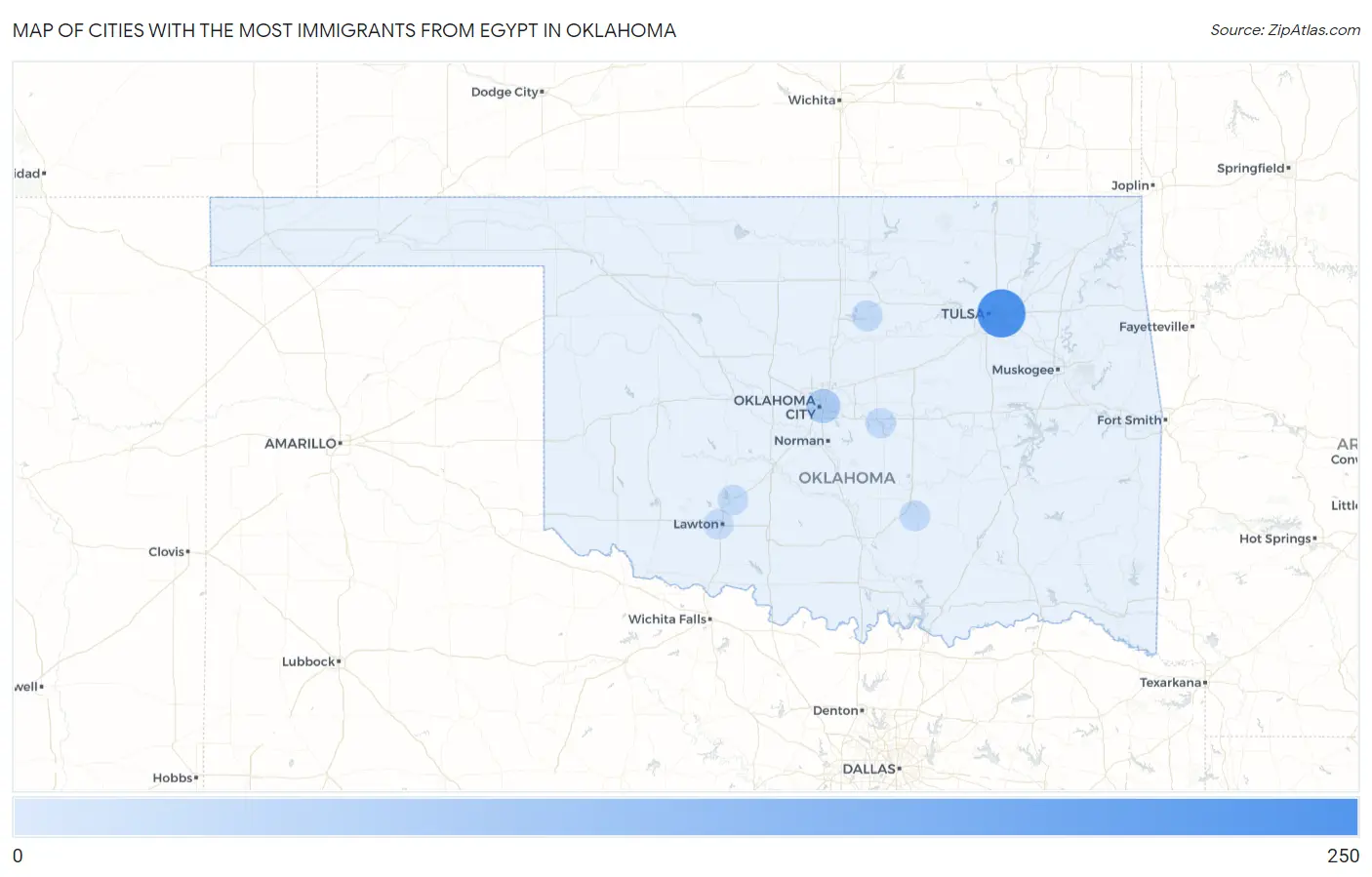 Cities with the Most Immigrants from Egypt in Oklahoma Map