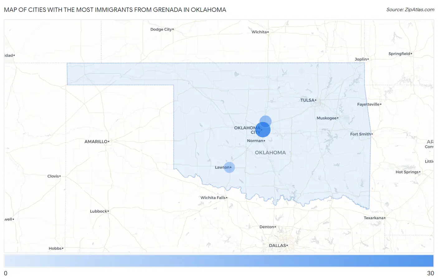 Cities with the Most Immigrants from Grenada in Oklahoma Map