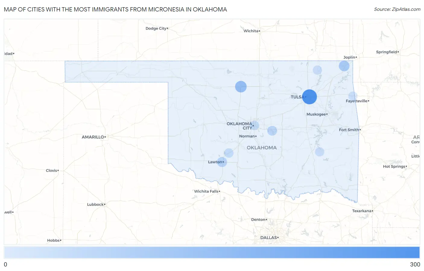 Cities with the Most Immigrants from Micronesia in Oklahoma Map