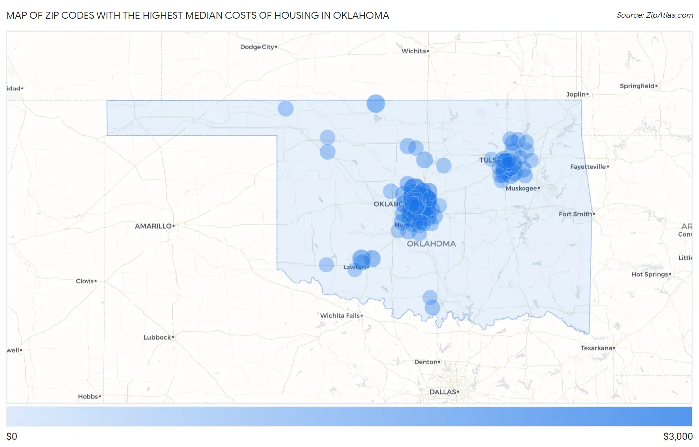 Zip Codes with the Highest Median Costs of Housing in Oklahoma Map
