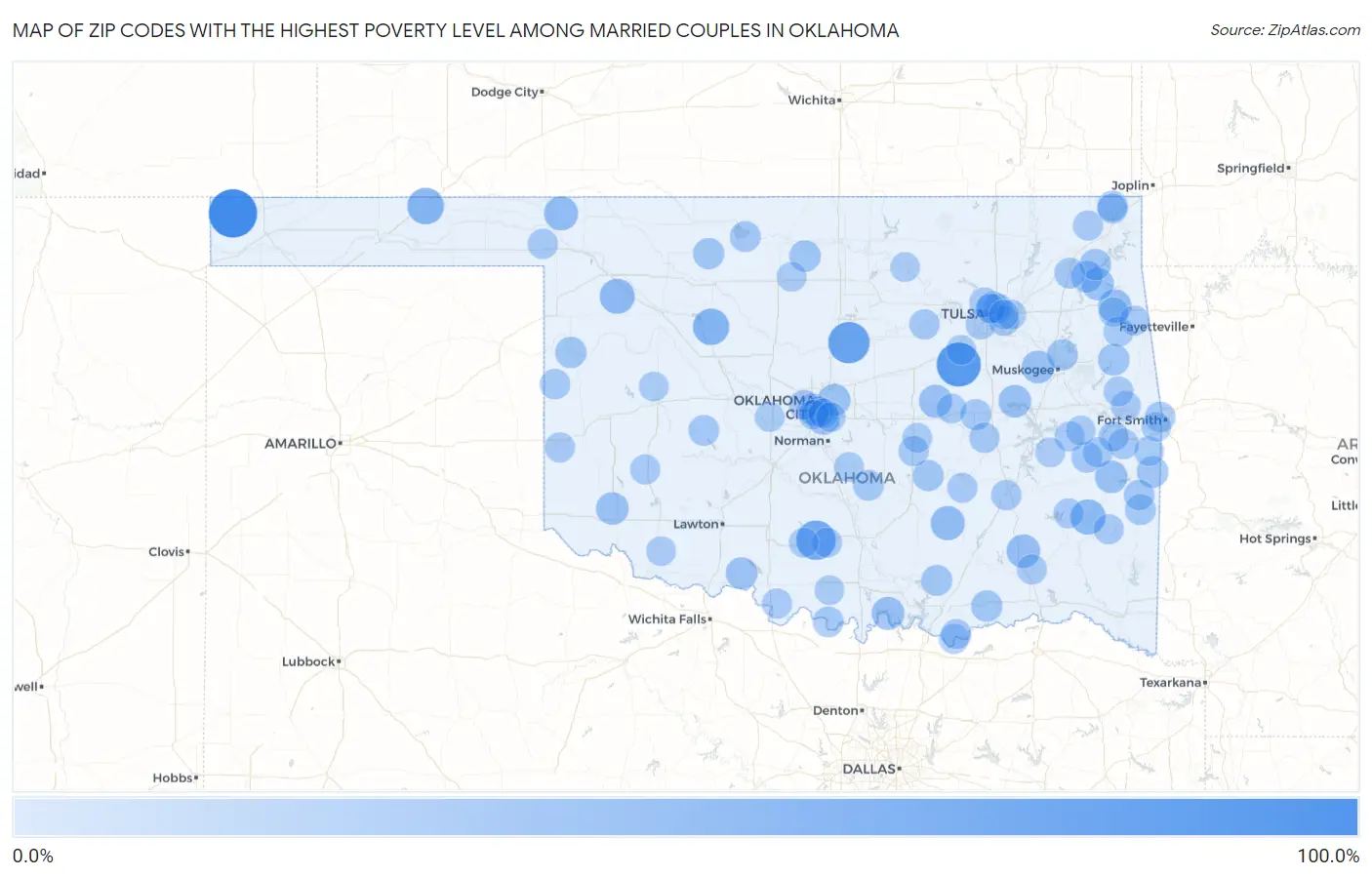 Zip Codes with the Highest Poverty Level Among Married Couples in Oklahoma Map