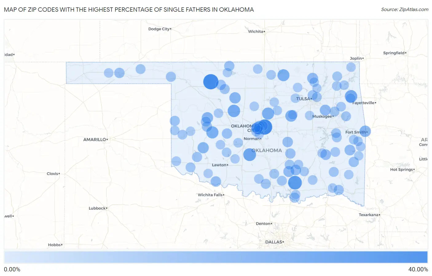 Zip Codes with the Highest Percentage of Single Fathers in Oklahoma Map