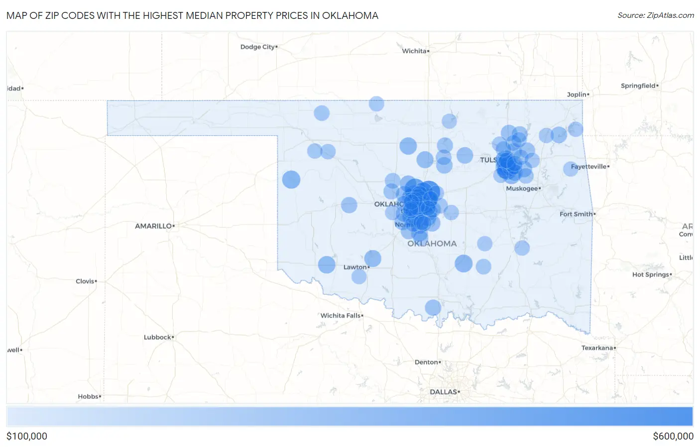 Zip Codes with the Highest Median Property Prices in Oklahoma Map
